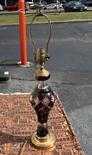 Vintage Bohemian Ruby Red Lamp Cut To Clear Glass Table Light picture