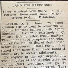 1906 Oklahoma Indian Territory Chief Quanah Parker Comanche Newspaper Clipping picture