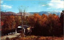 Old Covered Bridge Lamoille County Mount Mansfield Vermont Chrome WOB Postcard picture