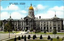 VTG 1940's State Capital Building Gold Dome Cheyenne Wyoming WY Linen Postcard picture