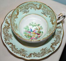 RARE EB Foley 1940s Footed Teacup & Saucer BIRD OF PARADISE Gold CHELSEA MINT picture
