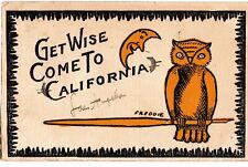 RARE Antique Halloween(ish) Postcard of Moon and Owl Get Wise Invitation FREDDIE picture