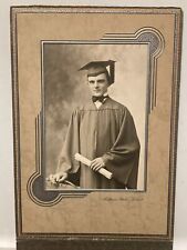 Antique 1929 Studio Folder Framed Photo Handsome Young Man Graduation Detroit MI picture