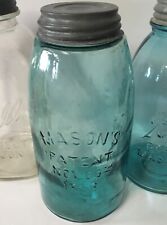 Vintage Hammer Whittle Mason's 1858 Deep Blue 1/2 Gallon Fruit Jar Boyd's Lid picture