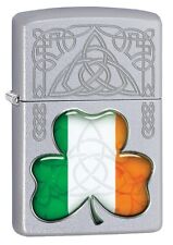 Zippo Ireland Flag and Symbols Lighter, Satin Chrome NEW IN BOX picture