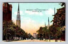 Louisville KY- Kentucky, Broadway, West From Third Street Vintage c1909 Postcard picture