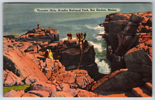 c1940s Linen Thunder Hole Acadia Park Bar Harbor Maine Vintage Postcard picture