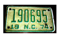 Antique 1974 NORTH CAROLINA MOTORCYCLE License Plate picture