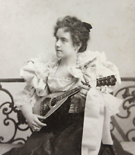 Pretty Woman Playing Mandolin Antique Cabinet Photo San Francisco CA 1900s picture