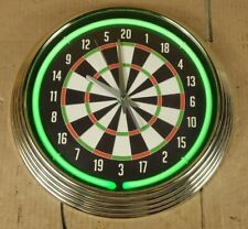 Young Town Quarts Neon Green Light Up Dartboard 15 Inch Wall Clock picture