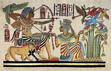 Rare-Authentic Hand Painted Ancient Egyptian Papyrus -King Tut & Queen Hunting picture