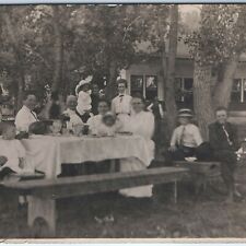 c1910s Outdoor Family Picnic RPPC Classy Women & Children Table Real Photo A173 picture