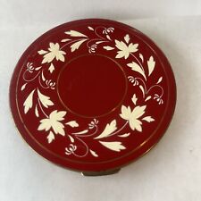 Vintage Powder Compact Round Floral Enameled Mirrored 4” Red picture