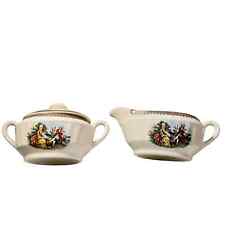 Cronin China Creamer or Gravy Boat & Lidded Sugar Bowl Minerva OH CO12 Gold Whit picture
