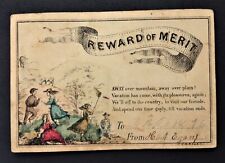 1876 antique REWARD OF MERIT CARD from H. A. Evans teacher hand colored picture