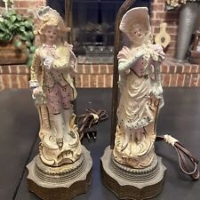 Pair Of VINTAGE BAROQUE DRESDEN STYLE PORCELAIN LAMPS NAPOLEON Male And Female picture
