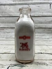 VTG Alderney Dairy Co. Newark NJ Calf Logo Front Clear Square Quart Milk Bottle picture