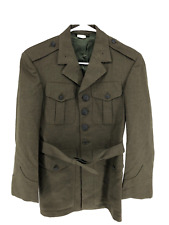 Vintage Mens Korean War Era Single Breasted Belted Coat Brown/Green Size 33S picture