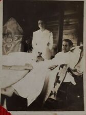 Vintage Sick or Injured man in bed B&W photo . Leg disease, injury wounds. picture