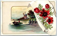 Postcard - Greeting Card - Landscape Scene and Flowers Art Print picture