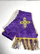 EUC Vintage Handmade Liturgical Priest Stole Vestment Lace Purple Brocade Gold picture