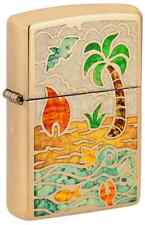 Zippo 46140, Day At the Beach Design, High Polish Brass Fusion Lighter, NEW picture