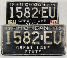 1979 Michigan Great Lake State Matching Plates “1582 EU” EXPIRATION FEB 1983 picture