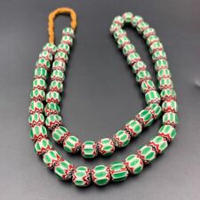 Wonderful Green Vintage Chevron Trade African Glass Beads Strand, picture