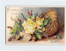 Postcard A happy birthday to you with Roses Basket Embossed Art Print picture