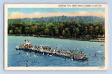 1940'S. BATHING PIER, SANDY BEACH. HARVEY'S LAKE, PA. POSTCARD SS27 picture