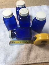 Vintage 4” Cobalt Blue Square Glass Bottle Set Of 5 With Original Lids picture