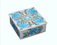 Square Marble Jewelry Box Turquoise Stone Inlay Work Giftable Box for Girlfriend picture