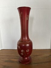 Vintage Hand Turned Soft Red Wood Vase with Carved Floral Design (Bud Vase) picture