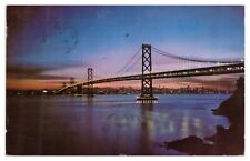 San Francisco Bay Bridge at Night Vintage Postcard c1968 Chrome California picture