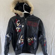 Mickey Mouse Leather Jacket Kids Size 3xl Disney Rare Heavy Lined Vintage 1990s picture