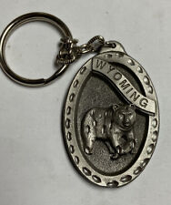 Vintage 1996 WYOMING Grizzly Bear Pewter Reflective Cut Metal Key Chain Minty picture