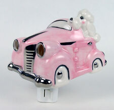 Adorable White Poodle Pink Roadster Car Ceramic 3D Night Light Swivel Plug NIB picture