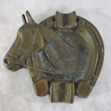 Brass Horse Head Horseshoe Ashtray Cigar Ash Tray Tobacciana Equestrian picture