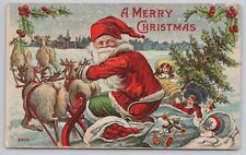 Postcard A Merry Christmas with Santa in Sleigh Vintage early 1900s picture