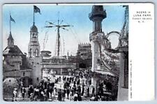 1904 SCENE IN LUNA PARK CONEY ISLAND NY GLITTER MICA LOEFFLER ANTIQUE POSTCARD picture