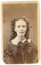 CIRCA 1870'S CDV Beautiful Woman with Curls Wearing Black Dress Barnes Winona MN picture