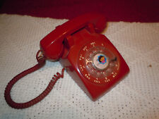 VINTAGE BELL SYSTEM RED ROTARY MODULAR DESK PHONE ~ TESTED WORKS WELL picture