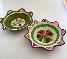 Hand Woven Wall Baskets With Bright Colors And Beading Set Of 2 picture