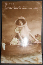 Vintage (1912)  RPPC postcard A Woman in Boat--