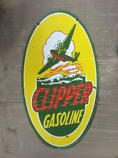 PORCELAIN CLIPPER GASOLINE ENAMEL SIGN 26X14 INCHES DOUBLE SIDED picture