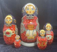 Vtg Russian Handmade & Painted 7 in. Tall 5 Matryoshka Nesting Dolls Signed picture