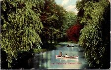 Vtg Detroit Michigan MI Canal Belle Isle Canoes Row Boat 1909 Old View Postcard picture