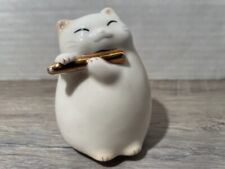 Ceramic Cat Music Box Mechanical Turn Base (Its A Small World) Made Japan picture