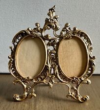 Antique Victorian Scroll Gold Gilt Ornate Brass Double Oval Picture Frame Easel picture