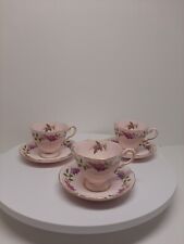 VTG 3 Floral Pink Teacups & Saucers Tuscan Fine Bone China England Lilac Time  picture